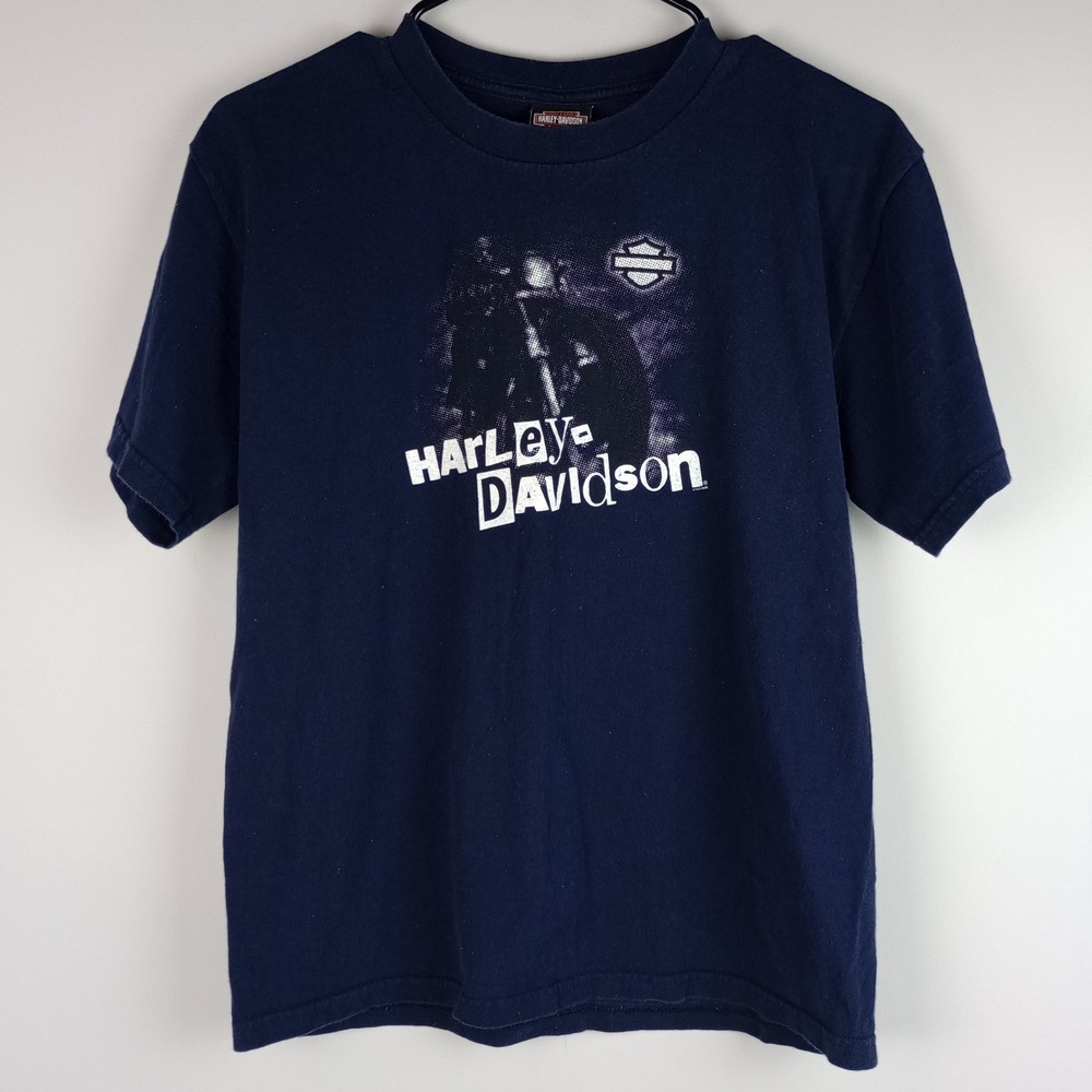 Harley Davidson Mens L Navy Blue Motorcycle Biker Virginia Beach Graphic Tshirt